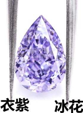 紫色水滴形裸钻戒面彩钻宝石变蓝戒指吊坠梨形仿真高碳钻裸石diy