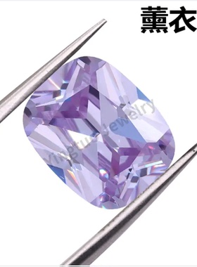 淡紫色变蓝瑞士钻石裸石裸钻锆石薰衣草肥长方形枕形女生戒指戒面
