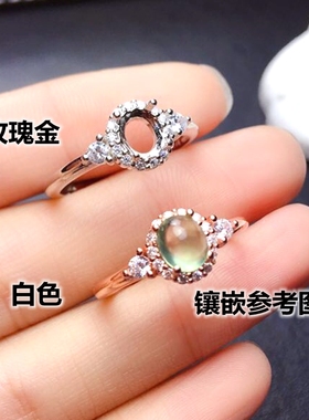 镶钻椭圆形纯银戒指空托女款韩版