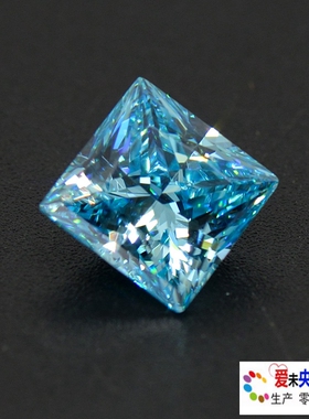 5A级海蓝宝石裸石正方形戒面主石公主方钻蓝色戒指耳钉未镶嵌锆石