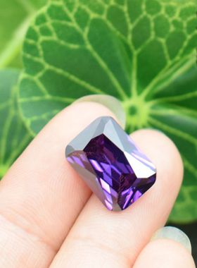 紫色长方形宝石戒面裸石紫红锆石裸钻首饰品镶嵌配石戒指主石diy