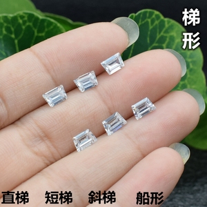 白色梯方形锆石裸石透明船形宝石戒指镶嵌配石副石围边短梯形配钻