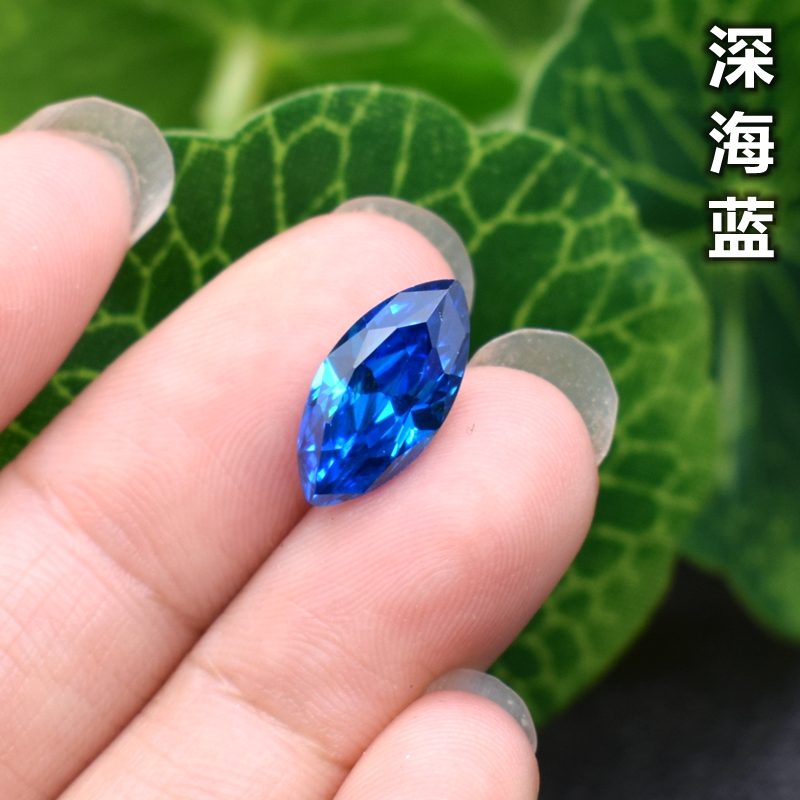 海蓝宝裸石马眼形蓝宝石戒指耳钉蓝色配石托帕石diy打孔裸钻