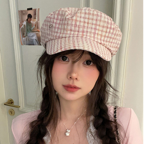 玛诗杜MUSTKOO 文艺显白显脸小格纹平顶百搭棉贝雷帽女款MH-7060