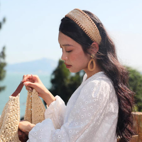 玛诗杜宽边发箍波西米亚风草编头箍优雅气质打结发箍头饰女0053