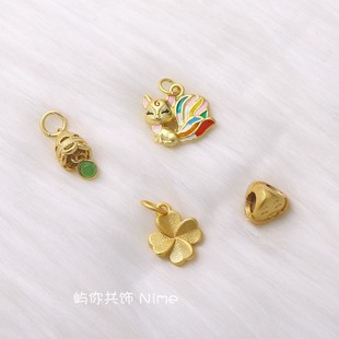 18k包金保色哑金狐狸粽子四叶草钟吊坠diy手链项链吊耳坠饰品