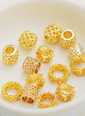18K包金保色镂空菠萝纹大孔串珠项链手链桶珠diy手工饰品配件材料