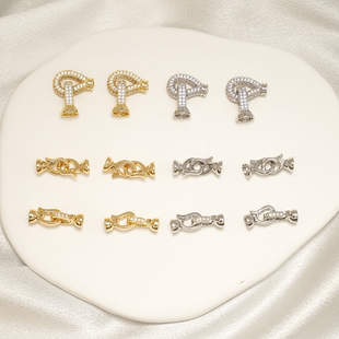 14K保色镶嵌锆石单面项链手链珍珠单扣头链接扣头diy手工饰品配件