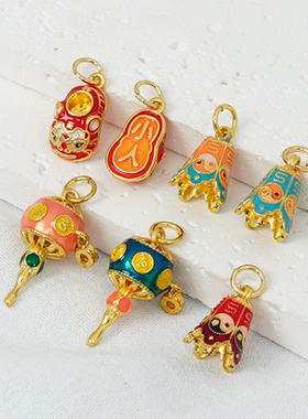 古法金配饰景泰蓝钟小人吊坠挂件沙金滴油六字真言diy串珠配饰