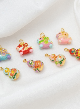 铜镀18K金保色滴油珐琅彩小马葫芦吊坠diy手工手链项链耳饰品配件