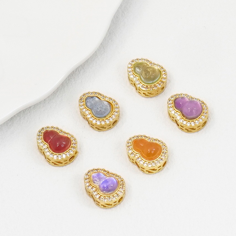 包金保色镶嵌天然猫眼葫芦隔珠