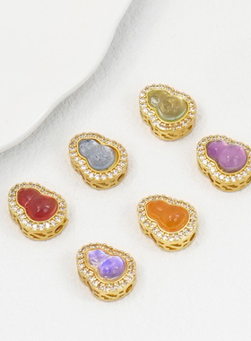 18K包金保色镶嵌天然猫眼葫芦隔珠diy手工手链编织转运珠饰品配件