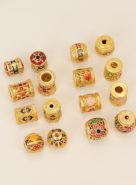 国潮烧蓝珐琅仿金转运珠手绳串珠手工diy配珠路路通手串配件饰品