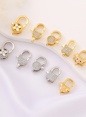 14k电镀真金保色龙虾扣微镶锆石蝴蝶收尾扣连接扣diy手链项链配件