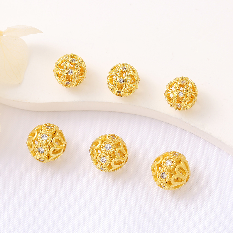 铜镀14K包金微镶镂空隔珠转运珠