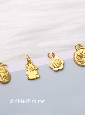 古法哑金保色玉兔马牌水滴树太阳吊牌挂坠配件饰品项手链串隔珠吊