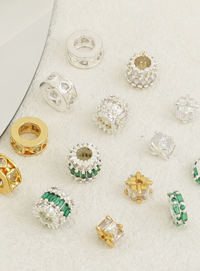 强保色14K包金微镶锆石车轮隔珠大孔隔片路路通小蛮腰diy饰品配饰