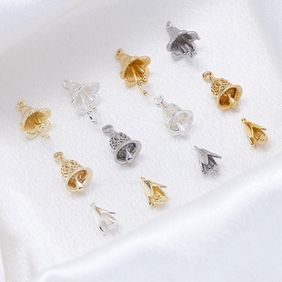 14K包金保色花纹铃铛铃兰花花蕊吊坠手工DIY串珠手链项链挂件配饰