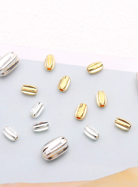 14k包金保色凹面通孔米珠大孔切面小桶珠diy手工饰品串珠散珠配件