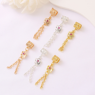 18K包金保色镶锆镂空花朵桶珠流苏带提溜diy手工手链项链饰品配件