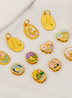 18K哑金包金保色镶贝珠滴油莫奈花园通孔隔珠手链项链diy饰品配件