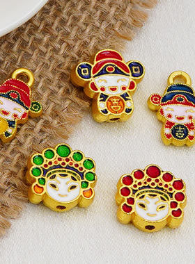 18k哑金包金保色国粹滴油财神戏曲手链项链隔珠diy饰品串珠配件