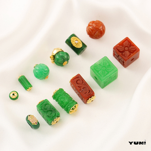 天然干青玉红玛瑙红翡四面花方块云纹隔珠diy手链项链串饰品配件