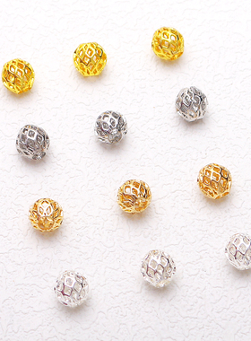 14K包金保色菱形镂空珠子网隔珠圆珠diy手工手链项链散珠饰品配件