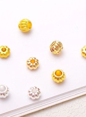 18k包金保色大孔灯笼珠南瓜珠通孔隔珠手链项链手工diy配珠饰品