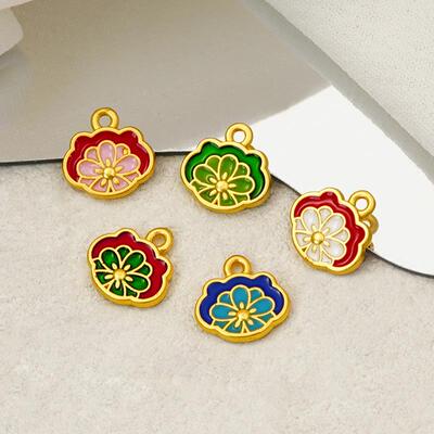 古法金强保色滴油如意莲花吊坠手链串珠材料吊饰挂坠DIY饰品配件