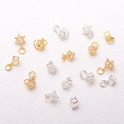 镂空保色笼形diy锆石吊坠14K包金