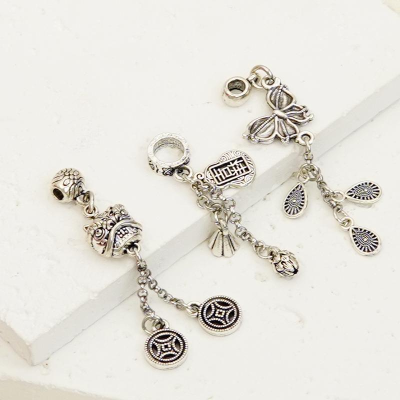 强保色复古防银狮头蝴蝶吊坠diy手工串珠编绳小滴流手链项链配件