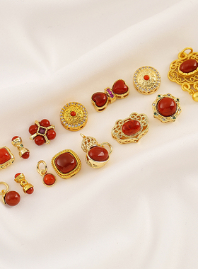 强保色24K包金镶南红貔貅玛瑙葫芦等吊坠串珠diy手链项链饰品配件