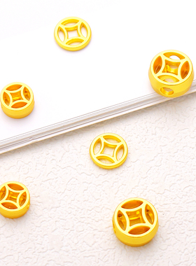 18K包金保色立体镂空钱币圆形铜钱隔珠diy编绳串珠手链首饰品配件