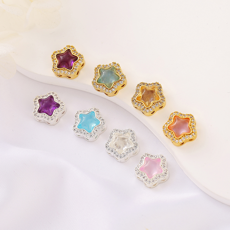 铜镀真金保色镶锆石五角星隔珠