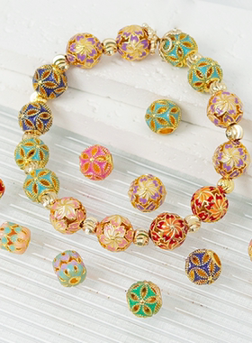 18K包金保色景泰蓝烧蓝花球花珠串珠隔珠diy手工手链项链串饰配件