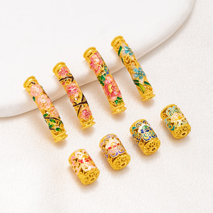 铜镀18K保色滴油珐琅彩镂空十二月花神弯管串珠手链项链饰品配件