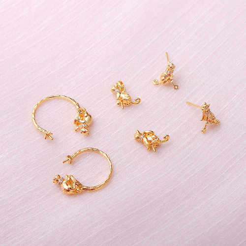 14K猫咪戒指吊坠耳钉DIY配件