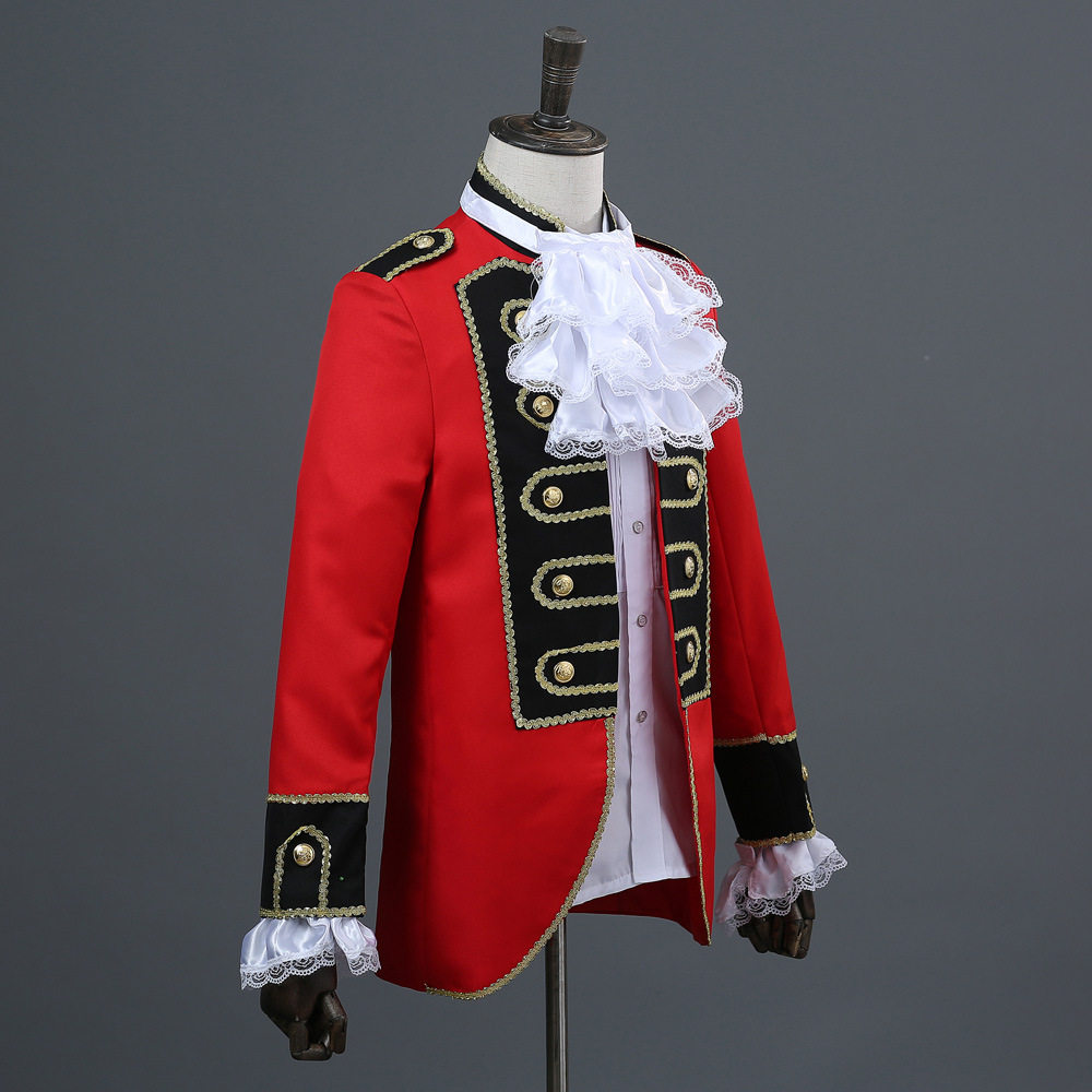 EUROPEAN COURT STYLE RED PRINCE CHARMING PERFORMANCE UNIFORM MALE MILITARY DRESS EPAULETTE HANDSOME SINGER SKIT PROP UNIFORM
