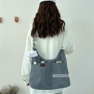 春季 条绒包包女大容量单肩通勤学生斜挎包松弛感慵懒布包托特包潮