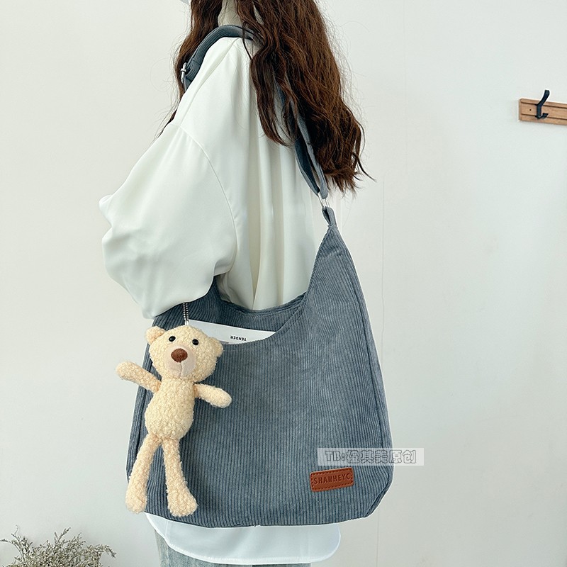 斜挎包宽肩带灯芯绒复古可装书本