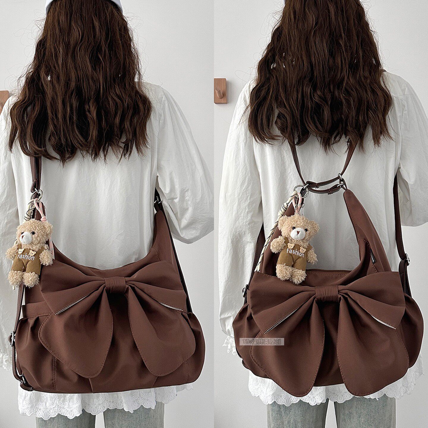 蝴蝶结三用包包女大容量通勤双肩包休闲学生斜挎包单肩托特布包潮