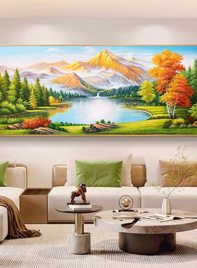 日照金山油画客厅沙法背景画