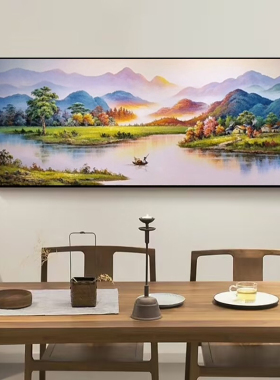 手绘日照金山客厅山水风景油画沙发背景墙饰画简约中式聚宝盆挂画