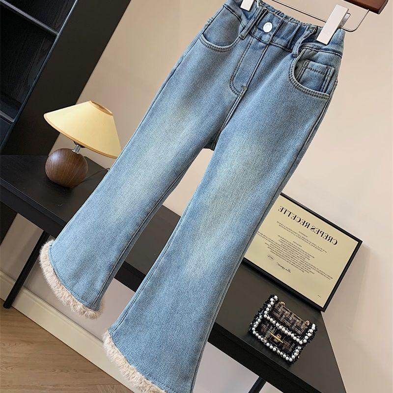 女童加绒喇叭裤冬装2025新款洋气儿童外穿水洗牛仔裤小女孩马蹄裤