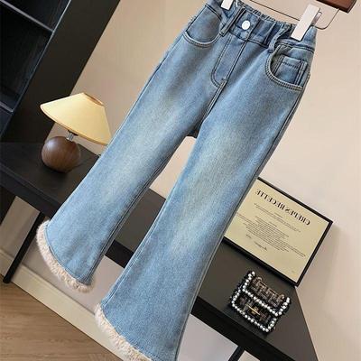 女童加绒喇叭裤冬装2025新款洋气儿童外穿水洗牛仔裤小女孩马蹄裤