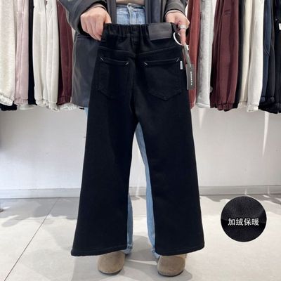 女童加绒牛仔裤一体绒喇叭裤