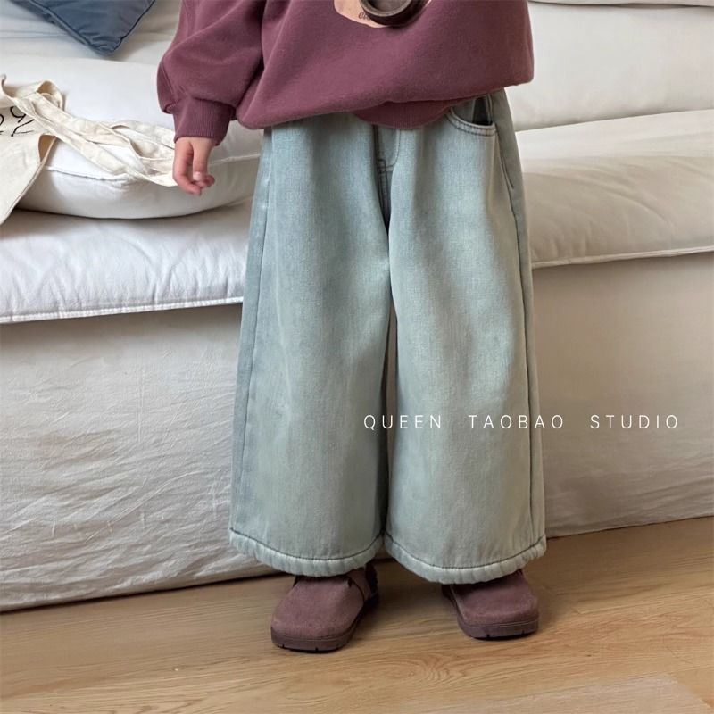 儿童裤子韩版女童加绒牛仔直筒裤2026冬季新品宝宝洋气厚实牛仔裤