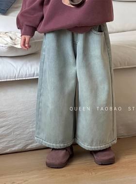 儿童裤子韩版女童加绒牛仔直筒裤2026冬季新品宝宝洋气厚实牛仔裤