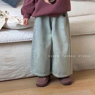 儿童裤子韩版女童加绒牛仔直筒裤2026冬季新品宝宝洋气厚实牛仔裤